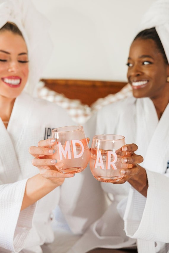 Monogrammed 14 oz Colored Stemless Wine Glass (Set of 4)