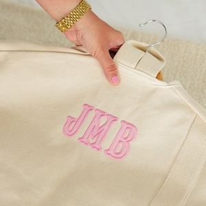 Embroidered Garment Bag with Applique // Bridesmaid Gift, Groomsmen Gift, Travel Garment Bag, Canvas Bag, Monogram Canvas Travel Bag, Suit