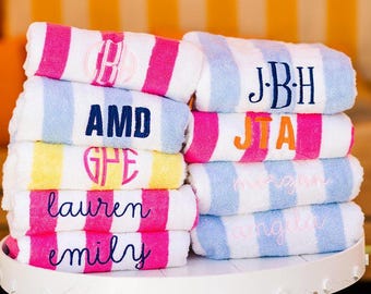 Embroidered Cabana Towel // Custom Towel, Bachelorette Gifts, Striped Beach Towel, Personalized Beach Towel, Custom Gifts, Monogrammed Towel
