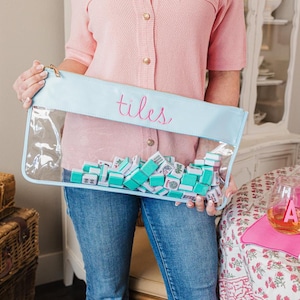 Embroidered Mahjong Nylon Clear Pouch // Mahjong Tile Bag, Mahjong Accessories, Storage Bag, Cardholder Pouch, Mahjong Bag, Mah Jongg, Mahj