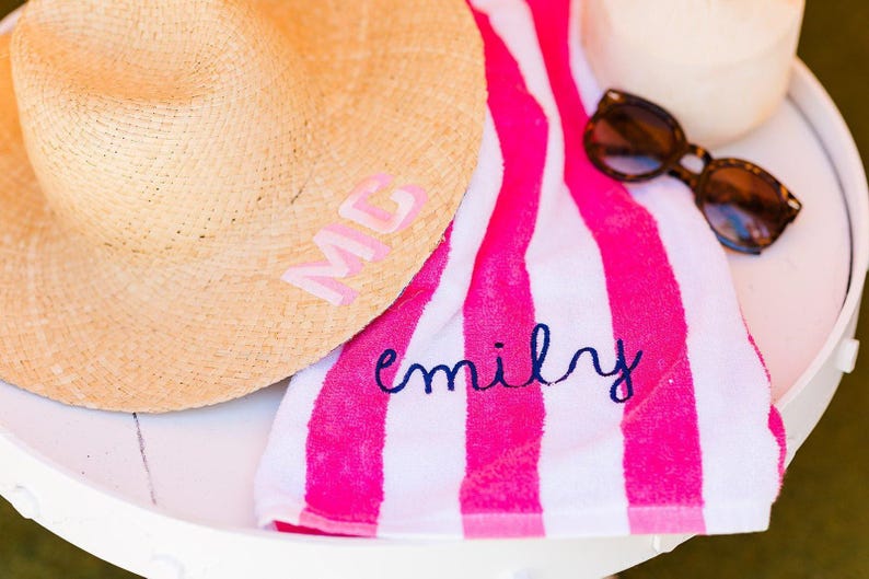 Embroidered Cabana Towel // Custom Towel, Bachelorette Gifts, Striped Beach Towel, Personalized Beach Towel, Custom Gifts, Monogrammed Towel image 6