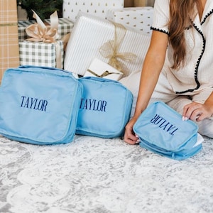 Broderade packkuber i nylon (set om 3) // Resekuber, klädförvaring, bagage- och resväskeorganisatör, skor, resepresenter