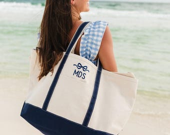 Embroidered Bow Monogram Canvas Tote // Personalized Gift, Bridesmaid Tote, Custom Tote Bag, Bachelorette Bags, Bachelorette Party Gift