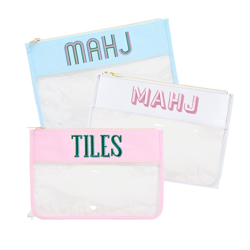 Bestickte Mahjong Nylon Tasche // Mahjong Tile Bag, Mahjong Zubehör, Aufbewahrungstasche, Kartenhalter, Mahjong Tasche, Mah Jongg, Mahj Bild 2