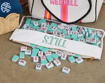 Geborduurd nylon nylon doorzichtig zakje // Mahjong-tegeltas, mahjongaccessoires, opbergtas, kaarthouderzakje, mahjongtas, mahjongg, mahj