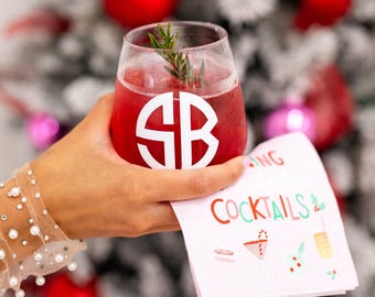 Bicchiere da vino senza stelo con monogramma (set da 4) - Piscina per feste di matrimonio e addio al nubilato