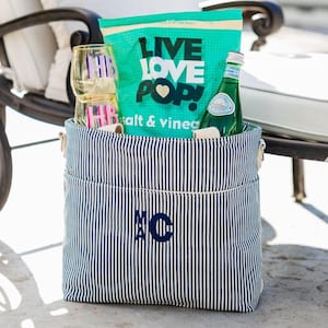 Embroidered Monogram Striped Cooler Tote // Monogrammed Insulated Cooler Bag, Kid&#39;s Snack Bag Cooler, Beach Cooler, Custom Tailgate Cooler