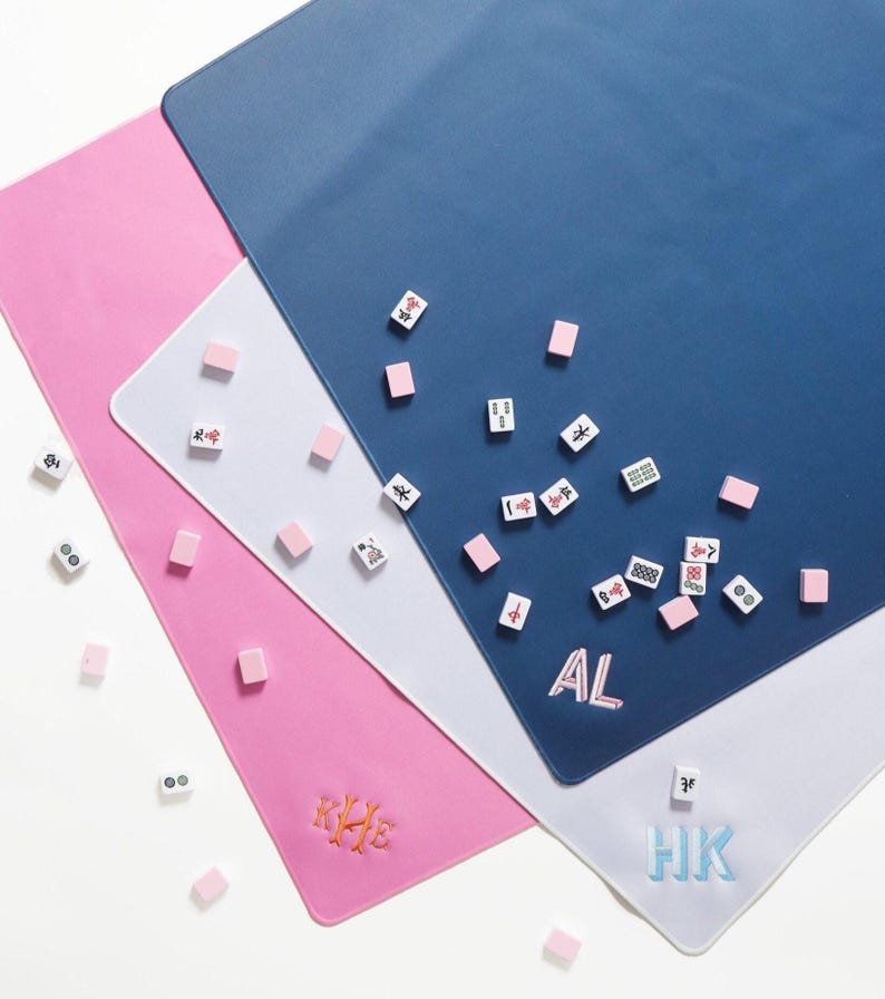 Embroidered Monogram Mahjong Tile Mat // Non-Slip Mahjong Table Mat, Neoprene Mahjongg Mat, Mah Jongg, Mahjong Accessories, Mahjong Gifts image 2