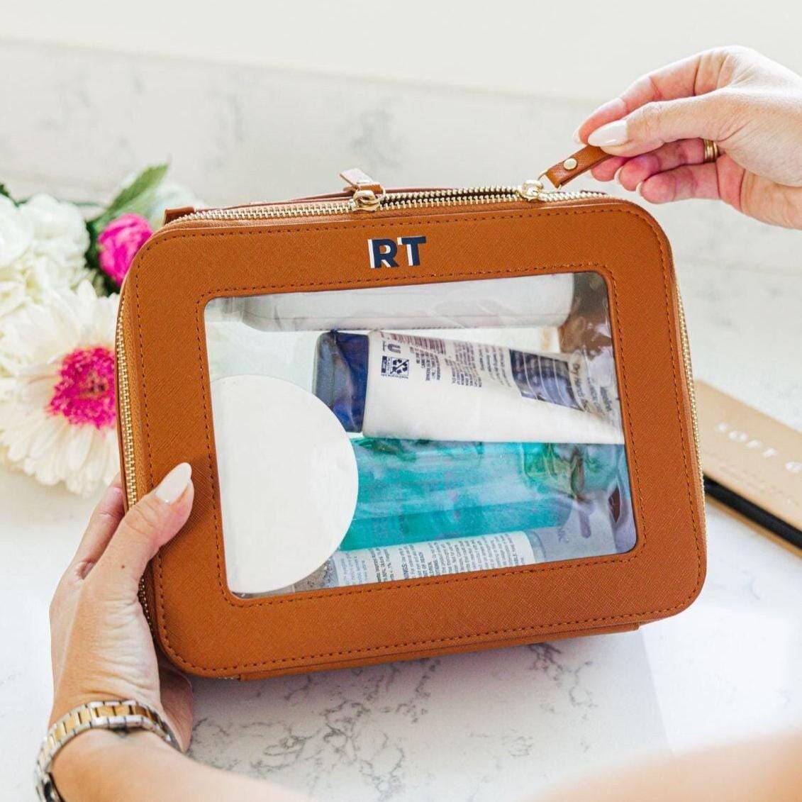 Clear Leather Toiletry Case Top // Travel Toiletry Bag