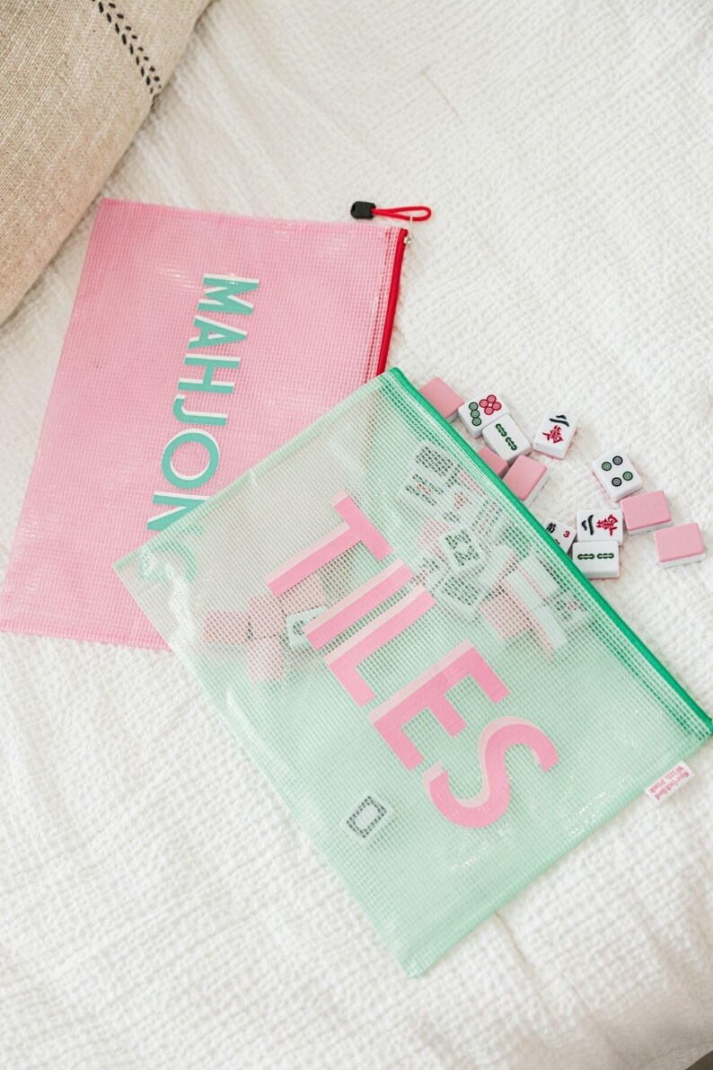 Mahjong Pool Bag // Mahjong Tile Bag, Personalized Game Bag, Mahjong, Bam Crak Dot Bag, Token Bag, Mahj Bag, Mahjong Pouch, Mahers Jongg afbeelding 2