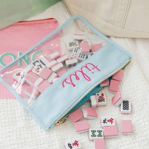 Embroidered Mahjong Nylon Clear Pouch // Mahjong Tile Bag, Mahjong Accessories, Storage Bag, Cardholder Pouch, Mahjong Bag, Mah Jongg, Mahj