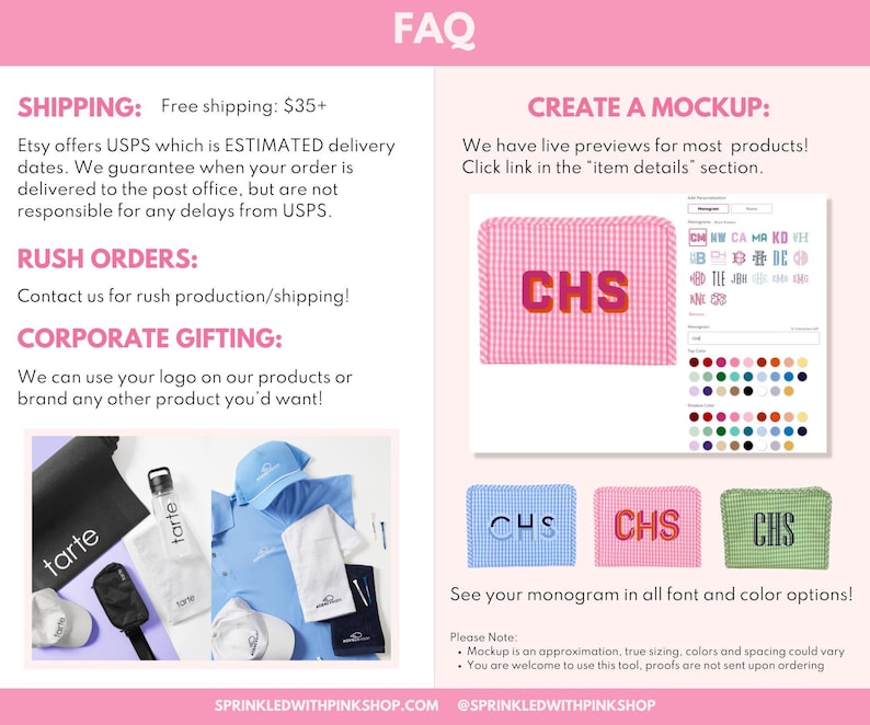 a pink brochure with a picture of clothes and other items