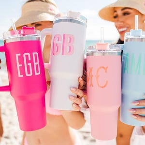 Custom Shadow Monogram 40 oz Tumbler // Custom Cup, Monogram Tumbler, Monogrammed Tumbler, Custom Name Tumbler, Water Bottle, Gift For Her
