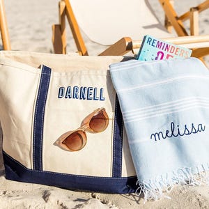 Embroidered Monogram Canvas Tote // Personalized Gift, Bridesmaid Tote, Custom Tote Bag, Bachelorette Bags, Bachelorette Party Gift image 4