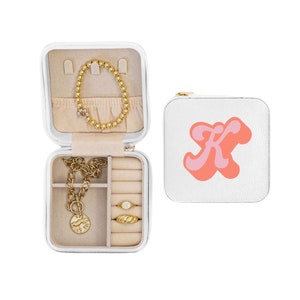 Portagioielli da viaggio con iniziali retrò / Portagioielli personalizzati, regalo per damigella d'onore, portagioielli da viaggio, portagioielli con cerniera, portagioielli personalizzato