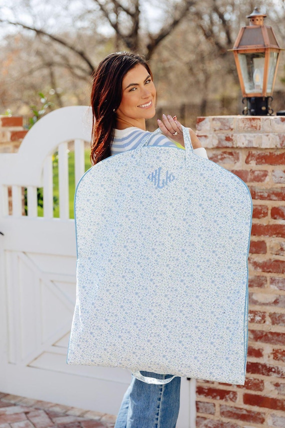garment bag for bridesmaid dress Embroidered // Gift, Bride Gift, Travel Garment Bag, Canvas Bag, Floral Monogram Canvas Travel Bag, Bag COLOR:Dusty Turquoise