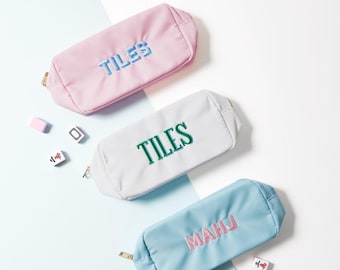 Embroidered Mahjong Large Nylon Pouch // Mahjong Tile Bag, Mahjong Accessories, Storage Bag, Cardholder Pouch, Mahjong Bag, Mah Jongg, Mahj