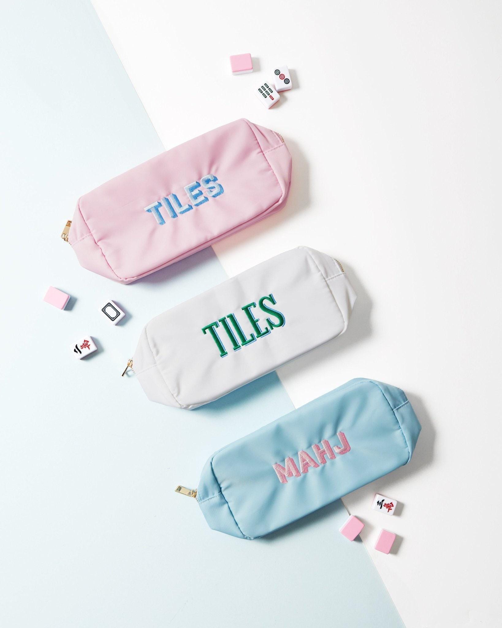 Embroidered Mahjong Large Nylon Pouch // Mahjong Tile Bag, Mahjong Accessories, Storage Bag, Cardholder Pouch, Mahjong Bag, Mah Jongg, Mahj