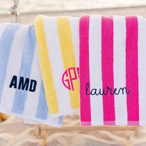 Embroidered Cabana Towel // Custom Towel, Bachelorette Gifts, Striped Beach Towel, Personalized Beach Towel, Custom Gifts, Monogrammed Towel image 1