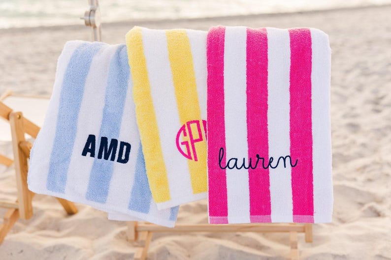 Embroidered Cabana Towel // Custom Towel, Bachelorette Gifts, Striped Beach Towel, Personalized Beach Towel, Custom Gifts, Monogrammed Towel image 1
