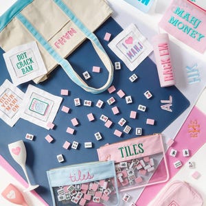 Bestickte Mahjong Nylon Tasche // Mahjong Tile Bag, Mahjong Zubehör, Aufbewahrungstasche, Kartenhalter, Mahjong Tasche, Mah Jongg, Mahj Bild 8