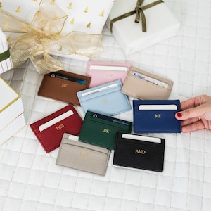 Tarjetero de cuero con monograma dorado // Iniciales personalizadas, tarjetero, billetera de cuero pequeña personalizada, minimalista
