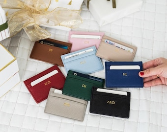 Leather Cardholder with Gold Foil Monogram // Custom Initials, Credit Card Holder, Personalized Small Card Leather Wallet, Minimalistic