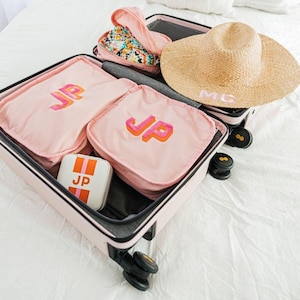 Embroidered Nylon Packing Cubes (Set Of 3) // Travel Cubes, Clothing Storage, Luggage Suitcase Organizer, Shoes Travel Bag, Travel Gifts