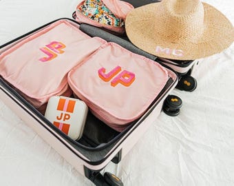 Embroidered Nylon Packing Cubes (Set Of 3) // Travel Cubes, Clothing Storage, Luggage Suitcase Organizer, Shoes Travel Bag, Travel Gifts