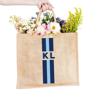 Striped Shadow Monogram Jute Carryall // Striped Shadow Monogram Bag, Jute Tote, Personalized Bag, Custom Bag, Monogrammed Bag, Bachelorette