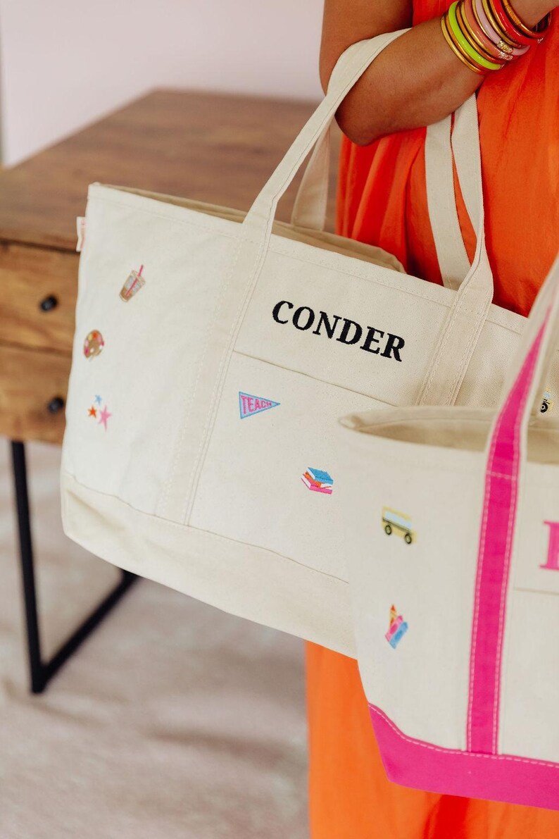 Embroidered Teacher Icon Canvas Tote // Personalized Gift, Teacher Tote Bag, Custom School Bag, Teacher Appreciation, Back to School Totes image 14