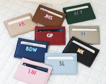 Personalized Leather Cardholder // Pebbled Leather Credit Card Holder, Minimalistic Women's Slim Wallet, Christmas Gift Ideas, Holiday Gift
