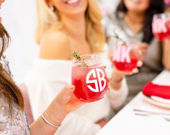 Monogrammed Stemless Wine Tumbler (Set of 4)  // Bachelorette  Wedding  Party Pool