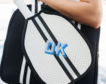 Bolsa de pickleball/tenis con monograma a rayas // Bolsa de pickleball para mujer, bolsa de pickleball para ella, regalo de pickleball, regalo de tenis, bolsa de raqueta de tenis personalizada