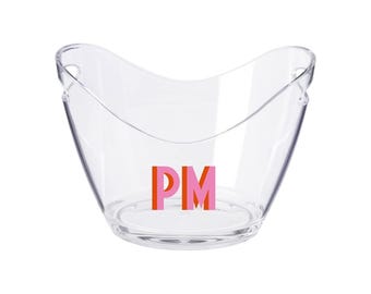 Shadow Monogram Wide Ice Bucket// Acrylic Ice Bucket, Monogrammed Ice Tub, Personalized Christmas Gifts, Housewarming