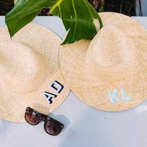 Embroidered Straw Beach Hat - Shadow Monogram // Personalized Straw Hat, Sun Hat, Bachelorette Gift, Personalized Gifts, Custom Sun Hat