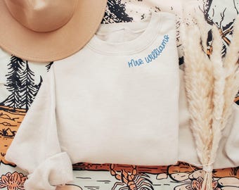 Custom Embroidered Collar/Sleeve Sweatshirt // Personalized Bride Sweatshirt Custom Date Embroidered Bride Sweater Bridal Shower Engagement