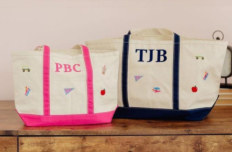 Embroidered Teacher Icon Canvas Tote // Personalized Gift, Teacher Tote Bag, Custom School Bag, Teacher Appreciation, Back to School Totes image 8