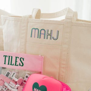 Bestickte Mahjong Canvas Tote // Große Mahjong Tasche, Tote Bag, Mahjong Tile Bag, Mahjong Liebhaber, Mahjong Tile Tasche, Mahjong Tasche, Beige, Beige, Beige