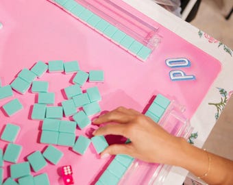Embroidered Monogram Mahjong Tile Mat //  Non-Slip Mahjong Table Mat, Neoprene Mahjongg Mat, Mah Jongg, Mahjong Accessories, Mahjong Gifts