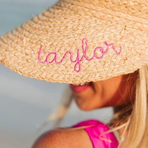 Embroidered Straw Visor - Script Name //  Straw Beach Hat, Monogrammed Visor, Monogram Beach Visor Hat, Monogram Visor, Bachelorette Party