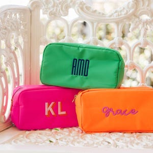 Embroidered Large Nylon Pouch // Embroidered Makeup Bag Bridesmaid Gifts Proposal Custom Name Cosmetic Bag Bridal Party Maid of Honor Gifts