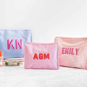 Embroidered TRVL Roadie // Embroidered Name Makeup Bag, Monogramed Makeup Bag, Bridesmaid Proposal Gift ,Monogrammed Toiletry Bag, Kid&#39;s Bag