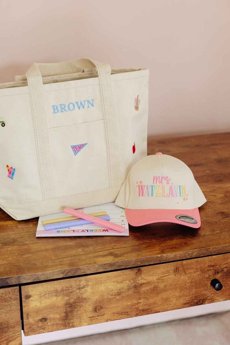 Embroidered Teacher Icon Canvas Tote // Personalized Gift, Teacher Tote Bag, Custom School Bag, Teacher Appreciation, Back to School Totes image 19