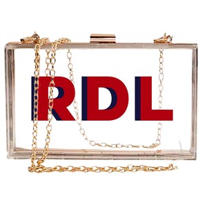 Shadow Monogram Stadiontasche // Klare Stadiontasche Klare Acryl-Kupplung Benutzerdefinierte klare Stadiontasche Klare Konzertbeutel Crossbody-Tasche Klare Tasche Bild 5