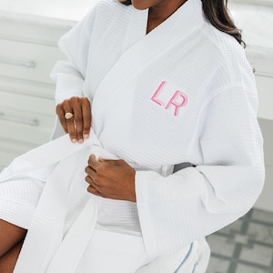 Embroidered Monogram Waffle Knit Robe // Gift for High School Grad University Colors Graduation Gift College Necessities Waffle Weave Robe image 3