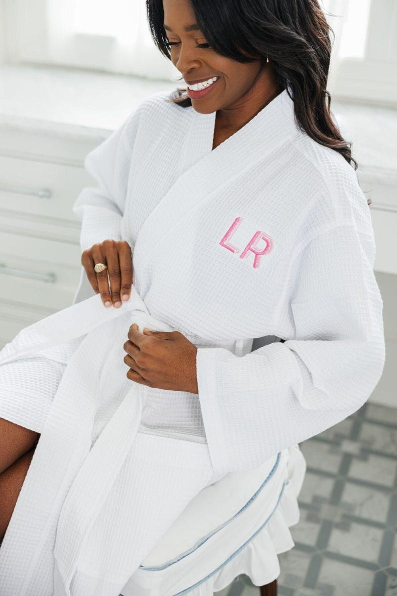 Embroidered Monogram Waffle Knit Robe // Gift for High School Grad University Colors Graduation Gift College Necessities Waffle Weave Robe image 3
