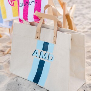 Striped Monogram Weekender // Personalized Name Tote, Bridesmaid Beach Tote Bag, Custom Shoulder Bag, Custom Tote Bag, Gift for Her image 3