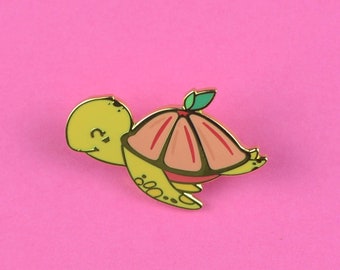 Grapefruit Turtle Hard Enamel Pin - tiny enamel pin badge for turtles lovers