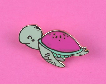 Watermelon Turtle Hard Enamel Pin - tiny enamel pin badge for turtles lovers